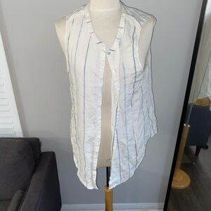 CC California Womens L Linen set Sleeveless Blue Multi Stripes Tunic Preppy